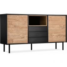 Lofty Kommode Außenseiteneinlage , schwarz / Eiche natur - Konsimo