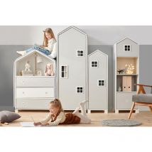 KONSIMO MIRUM Kindermöbel-Set (4er-Set) Weiß – Belastbarkeit bis 120 kg – beidseitig lackierte Platte – ideal für Kinderzimmer