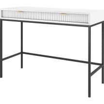 Konsolentisch 100 Cm Galla - Beistelltisch Mit Schubladen, Wohnzimmer - Flurtisch Mit Metallgestell - Geriffelten Fronten & Goldene Griffe (weiß + 