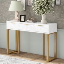 Konsolentisch 120 Cm, Mit 3 Schubladen, Verstellbare Füße, Metallrahmen, Geometrisches Design, Beistelltisch, Eingangsmöbel, Für Wohnzimmerflur – Weiß