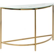 Beliani - Konsolentisch Weiß und Gold Sicherheitsglas Marmor Optik Halbrund Schmal Gestell aus Edelstahl für Schlafzimmer Wohnzimmer Flur Diele Küche