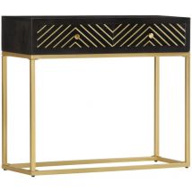 Konsolentisch,Flurtisch,Beistelltisch für Wohnzimmer, Flur Schwarz und Golden 90x30x75 cm Mango Massivholz NCEBE463036