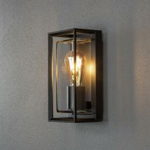 Konstsmide Brindisi Lampada da parete a lanterna moderna per esterni con sensore nero con cornice aperta in vetro trasparente E27, IP54