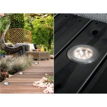Mini led Bodeneinbauspots Edelstahl/Glas Basisset 3er set mit Trafo Ø7cm IP44