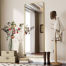 Koonmi - rechteckiger Standspiegel, abgerundete Ecken, 52 x 161 cm, mit Ständer und Haken zur Wandbefestigung, für Wohnzimmer, Badezimmer,