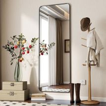 Koonmi - rechteckiger Standspiegel, abgerundete Ecken, 52 x 161 cm, mit Ständer und Haken zur Wandbefestigung, für Wohnzimmer, Badezimmer,