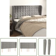 The Living Store Kopfteil mit Ohren Hellgrau 183x23x118/128 cm Samt - Bettkopfteil - Kopfteil - Samt - Grau - Wohnbereich