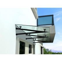 Kopie von Buylando.shop Glasvordach Klarglas 200x90cm 3V / 13.1mm vsg / Türvordach (3x Halterung Edelstahl) - Transparent