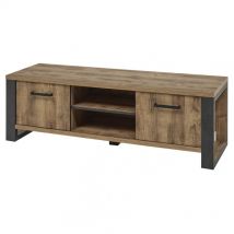 Altobuy - kora - Meuble tv 2 Portes Aspect Bois et Métal Poudré Noir