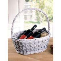 Geschenkkorb aus Weide, grau, mit Zopfrand, Einkaufskorb, Präsentkorb, Flechtkorb