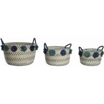 Dkd Home Decor - Basket Set 3 Seegrass pp 46x444x34 Pompoms Seegras pp Multikolorfarbene Materialfamilienfamilienkörbe und Kisten Details