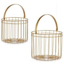 Zylindrischer goldener Metallkorb 25 x 35 x 25 x 25 cm (2 Stück)