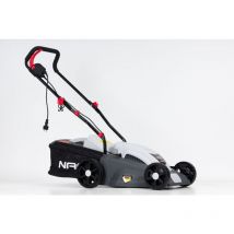 NAC - Cortacésped eléctrico 1400W, motor inducción, 34 cm de corte, diseño compacto, ideal para jardines pequeños, fácil manejo y almacenamiento.