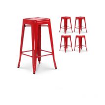 Set Mit 4 Barhockern Im Glänzenden Roten Metall Industrial Style - Ohne Rückenlehne - Höhe 66 Cm