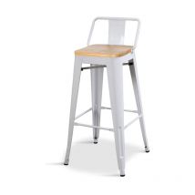 Tabouret style industriel blanc mat et assise en bois clair - Hauteur 76 cm