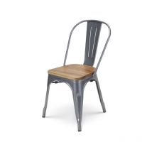 Chaise en métal gris silver avec assise en bois massif clair - Style industriel
