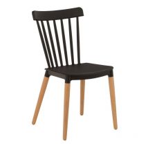 Chaise style scandinave à barreaux modèle pop - Coque en résine noire et pieds en bois naturel