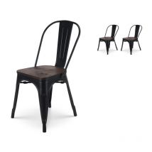 Lot de 2 chaises en métal noir mat et assise en bois foncé - Style industriel