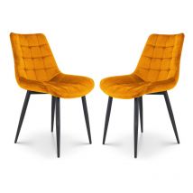 Lot de 2 chaises Modernes en Tissu Velours Couleur Moutarde avec Pieds en Métal