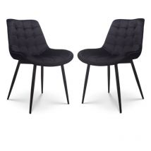 Lot de 2 chaises Modernes en Tissu Velours Couleur Noire avec Pieds en Métal