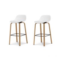Kosmi - Lot de 2 tabourets de bar blancs style scandinave avec pieds effet bois en métal - Hauteur 66cm