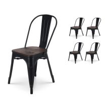 Kosmi - Lot de 4 chaises en métal noir mat et assise en bois foncé - Style industriel