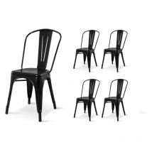 Kosmi - Lot de 4 chaises style industriel en métal noir brillant