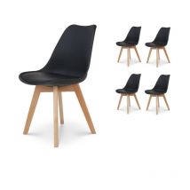 Lot de 4 Chaises noires Style scandinave modèle victoire - Coque en résine noire rembourrée et Pieds en Bois Naturel