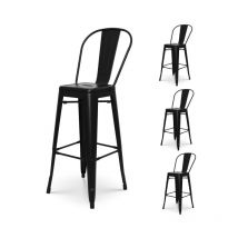 Kosmi - Lot de 4 tabourets de bar en métal noir mat style industriel - Avec dossier haut - Hauteur 76 cm
