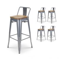 Kosmi - Lot de 4 tabourets de bar en métal gris silver aspect brillant style industriel