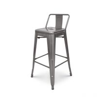 Tabouret de bar en métal brut avec dossier aspect galvanisé - Hauteur 66 cm