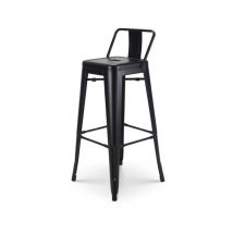 Tabouret de bar en métal noir mat style industriel - Avec dossier - Hauteur 76 cm
