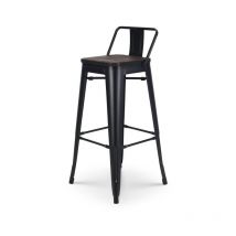 Tabouret de bar en métal noir mat style industriel avec dossier