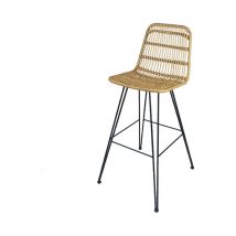 Tabouret de bar style nature aspect rotin en résine tressée et pieds en métal noir - Hauteur 63cm