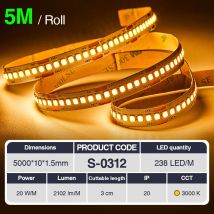 Striscia led professionale, CRI≥80 smd 2835, 70 240 led m,5 metri di luce calda 3000 k 6500 k, 24 v dc, striscia led ad alta luminosità con intensità