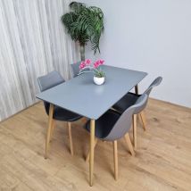 Dining Table and 4 Chairs Dark Grey Wood 4 Grey Plastic Leather Chairs Dining Room
