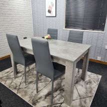 Dining Table and 4 Chairs Stone Grey Effect Wood Table 4 Grey Leather Chairs Dining Room - Grey