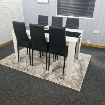 Kosy Koala - White and Black Wood Dining Table With 6 Black Metal Faux Leather Chairs