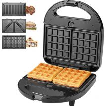 Koticidsin - Multifunktions-Waffeleisen, Croque Monsieur, Grill und Waffeleisen 3 in 1, hohe Leistung von 750 w, Schwarz