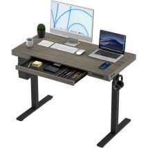 Kowo - Elektrischer Computertisch Höhenverstellbarer Schreibtisch mit Schublade und Kabelloses Ladegät für Handy, 120 cm x 60 cm x 75-120 cm,
