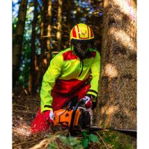 KOX – Forstjacke Mistral 3.0 – Rot/Gelb – Größe L – Atmungsaktives Netz-Innenfutter – Reflektorstreifen – Belüftungsschlitze
