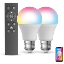 KOZii - Pack de 2 Ampoules LED connectées A60, culot E27, RVB avec télécommande connectée - KPACK2EE806GRVBCCT