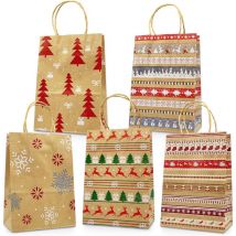 Weihnachtsgeschenktüten aus Kraftpapier, 20 verschiedene Tüten, Weihnachtspapiertüten mit Weihnachtsmotiven, zum Verpacken von Geschenken für die