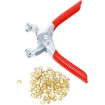 Kraftmann 75830 Pince À Illets Avec 100 Illets Ronds, Argent/rouge, 4,5 Mm