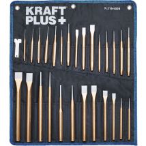 Kraftplus - K.216-5028 Jeu de burins pointeaux et chasses goupilles chasses clous pointes - 28 pcs - Livré avec étui enroulable