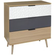 Altobuy - krak - Commode Aspect Bois et Motif Craquelé Blanc