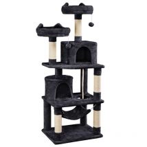 Kratzbaum 158 cm Kartzenbaum Katzenkatzbaum, mit 2 Katzenhäusern und 2 Plattformen, Sisal Katzenmöbel stabil, Schwarz - Yaheetech