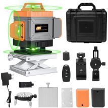 Kreuzlinienlaser Grün 16 Linien Nivellierlaser, Ultrixe 4 X 360 ° Laser Wasserwaage Mit Fernbedienung, 2 X 2400mah Akkus, Halterungen, Schwenkbares 