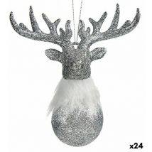 Silbernes Glitzer-Plastik-Rentier Weihnachtsschmuck 13,5 x 15,5 x 7 cm (24 Stück) - Krist+