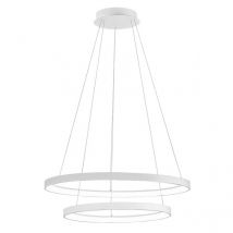Krizia - 88W dimmbare Doppel-LED-Pendelleuchte - 6300lm, 3000K warmes Licht, opake weiße Ringe, opaler Diffusor, IP20, d. 60+80 cm